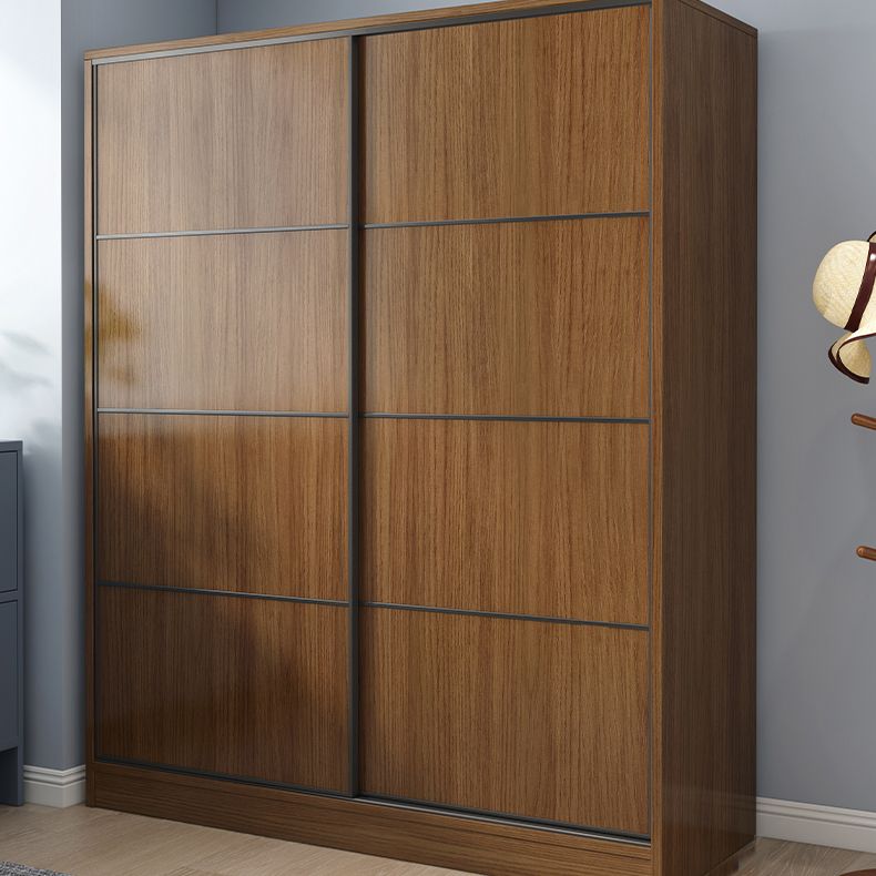 Modern Brown Wood Wardrobe Armoire Freestanding Multifunctional Wardrobe