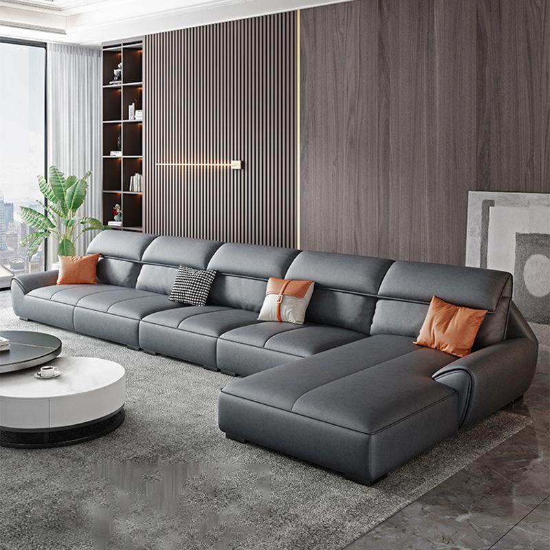 Faux leather High Back Sofa Stain-Resistant Sectional with Flared Arm Clearhalo 'furn' 'furn_sectionals' 'Furniture' 'furniture_sectionals' 'kitchen' 'kitchen_sectionals' 'Living Room Furniture' 'Sectionals' 1200x1200_efb35254-30b2-44aa-95c4-b86dbb2bed43