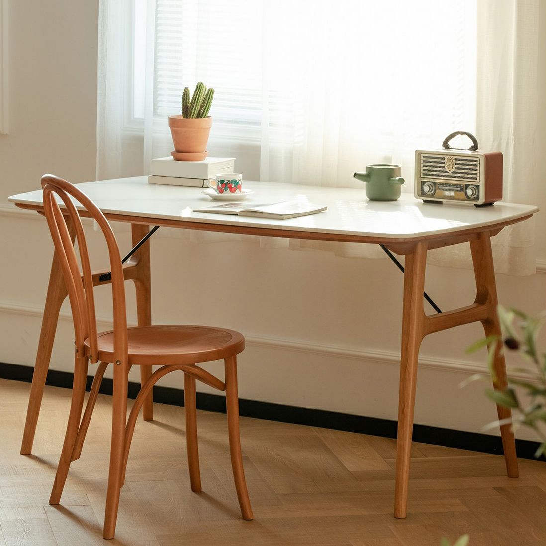Modern Rectangular White Stone Top Dining Table with 4 Solid Wood Legs Clearhalo 'Dining Tables & Seating' 'Dining Tables' 'dining_table' 'furn' 'furn_dining_table' 'Furniture' 'Kitchen & Dining Furniture' 1200x1200_efb4189e-7496-4efe-8c4d-de19d3aa0c41