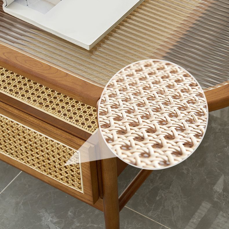 Modern Oval Glass Top Coffee Table with Shelf and 4 Drawers Cocktail Table Clearhalo 'Coffee & Accent Tables' 'Coffee Tables' 'coffee_tables' 'furn' 'furn_coffee_tables' 'Furniture' 'Living Room Furniture' 1200x1200_efb58ff6-ab44-4e62-b2b6-8e0381dacdc1