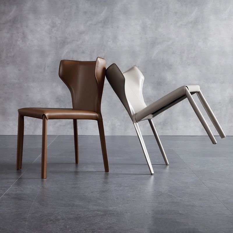 Designer Style Restaurant Wingback Side Chair Saddle Leather Dining Chair Clearhalo ' kitchen&dining_furn' 'Dining Chairs' 'Dining Tables & Seating' 'dining_chair' 'furn' 'furn_dining_chair' 'Furniture' 'furniture_dining_chair' 'Kitchen & Dining Furniture' 'kitchen' 1200x1200_efb757bb-4939-42cc-bde0-474fc83e23a7