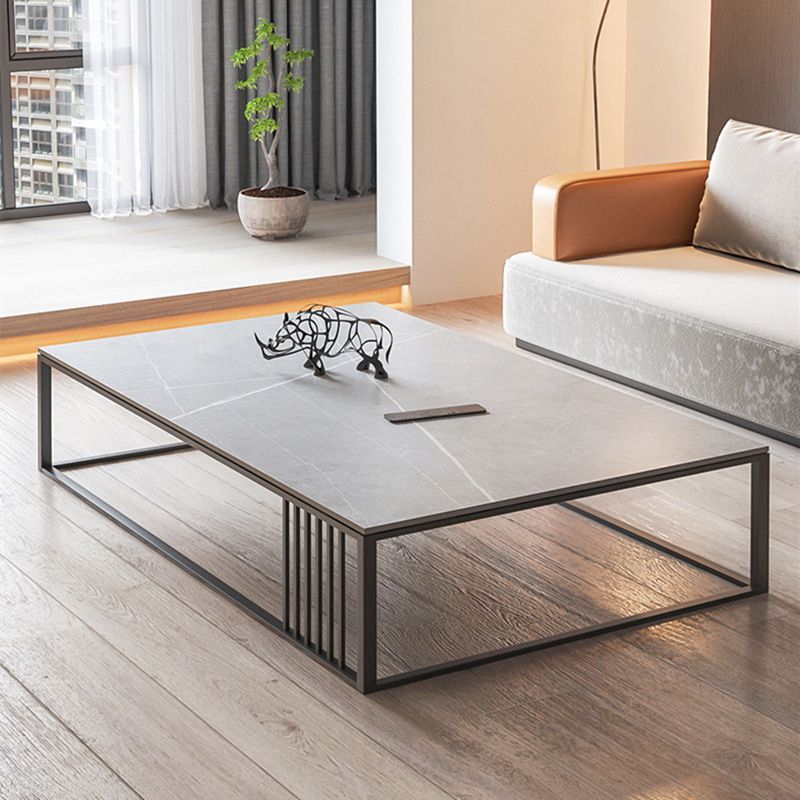 Metal Frame Rectangular Coffee Table Stone Top Cocktail Table Clearhalo 'Coffee & Accent Tables' 'Coffee Tables' 'coffee_tables' 'furn' 'furn_coffee_tables' 'Furniture' 'Living Room Furniture' 1200x1200_efba053c-fb70-4a5a-90c9-8b3138ec38e5