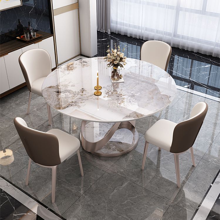 Set tavolo da pranzo rotondo Tavolo da pranzo in pietra sinterizzata da 1/4/5/7 pezzi con sedie imbottite