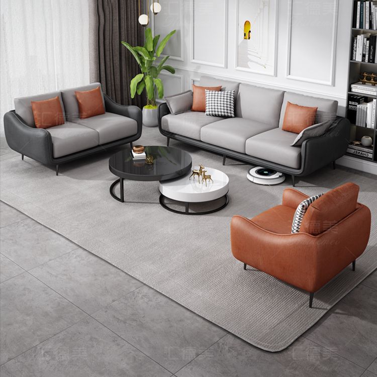 Scandinavian Sofa Faux Leather Gray Pillows Living Room Standard Seating