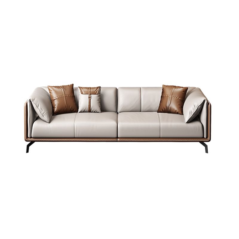 Contemporary Genuine Leather Pillow Top Arm Sofa for Living Room, Apartment Clearhalo 'furn' 'furn_sofas' 'Furniture' 'furniture_sofas' 'kitchen' 'kitchen_sofas' 'Living Room Furniture' 'Sofa' 'sofas' 1200x1200_efc08dc9-d268-4497-9358-2353cc43c125