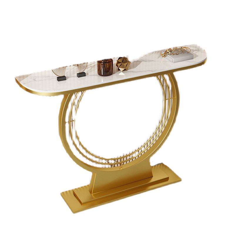 Tavolo console in ardesia glam mezza luna resistente al piedistallo di divano di divano in ferro.