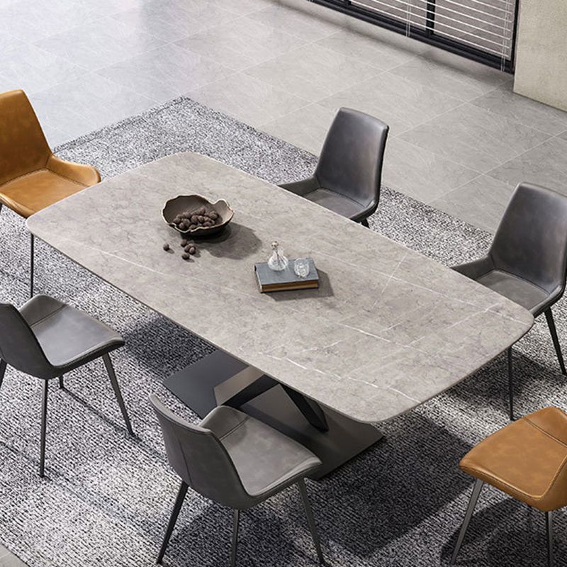 Industrial Style Rectangle Dining Table Sintered Stone Table with Metal Leg for Home Clearhalo 'Dining Tables & Seating' 'Dining Tables' 'dining_table' 'furn' 'furn_dining_table' 'Furniture' 'Kitchen & Dining Furniture' 1200x1200_efcc4ffa-708f-4e1b-9b16-a18bdfb7b150