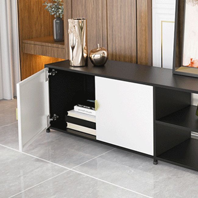 Modern Stone/Iron Top TV Stand 2-Open Shelf TV Console with Storage Clearhalo 'furn' 'furn_tv_stands_entertainment_centers' 'Furniture' 'Living Room Furniture' 'TV Stands & Entertainment Centers' 'TV Stands & Media Storage Furniture' 'tv_stands_entertainment_centers' 1200x1200_efcec01f-7562-488c-8082-060412f9e474