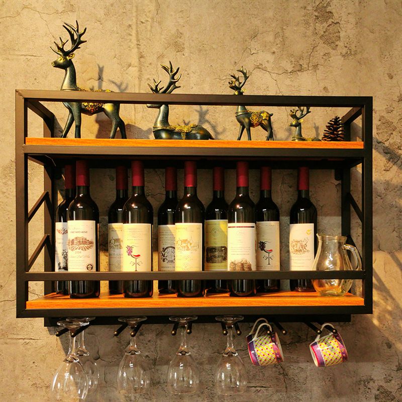 Pastilla de vino montada en la pared de madera y metal 8 "W x 22" H 12 botellas de 9 botellas con estante