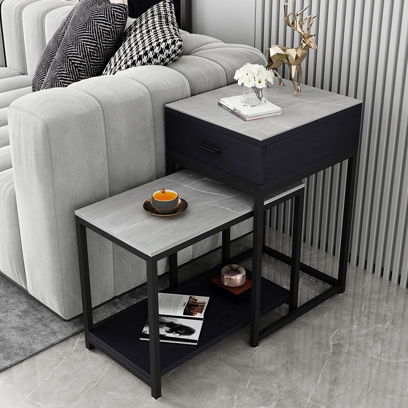 Contemporary Living Room Sofa Side Table Stone Top End Table with Drawer and Shelf Clearhalo 'Coffee & Accent Tables' 'End & Side Tables' 'end_side_tables' 'furn' 'furn_end_side_tables' 'Furniture' 'Living Room Furniture' 1200x1200_efd09280-4cb7-4584-8fdb-5a10674d9c84