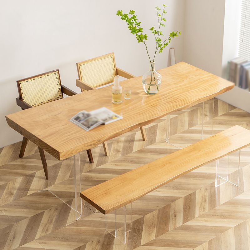 Modern Style Dining Table Solid Wood Rectangle Table with Acrylic Base