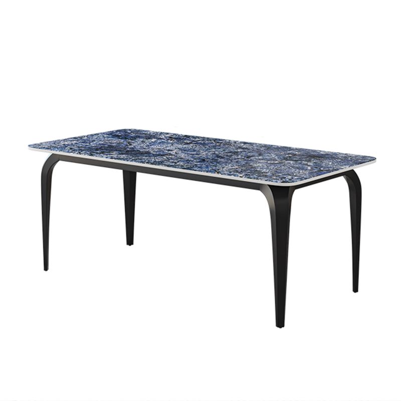 Table de salle à manger noire à 4 pieds Table de dinette industrielle rectangulaire avec dessus en pierre