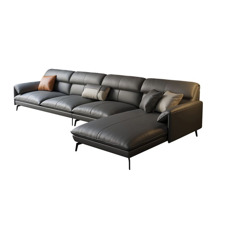 Genuine Leather Sectional Dark Gray Pillow Top Arm Sectional for Living Room Clearhalo 'furn' 'furn_sectionals' 'Furniture' 'Living Room Furniture' 'Sectionals' 1200x1200_efd896e6-48e8-45cf-9c3c-51271e882ab1