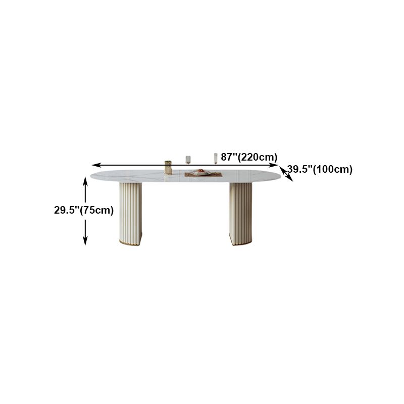 Metal Modern Oval Dining Table White Sintered Stone Top Table with Double Pedestal Clearhalo ' dining_table' 'Dining Tables & Seating' 'Dining Tables' 'furn' 'furn_dining_table' 'Furniture' 'furniture_dining_table' 'Kitchen & Dining Furniture' 'kitchen&dining_furn' 'kitchen' 'kitchen_dining_table' 1200x1200_efd8feca-9d81-434b-a660-0d8014b289c0