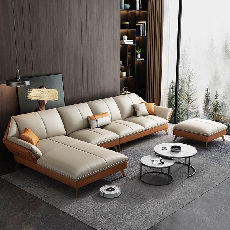 33.4"H Faux Leather Flared Arm Sofa & Chaise for Living Room