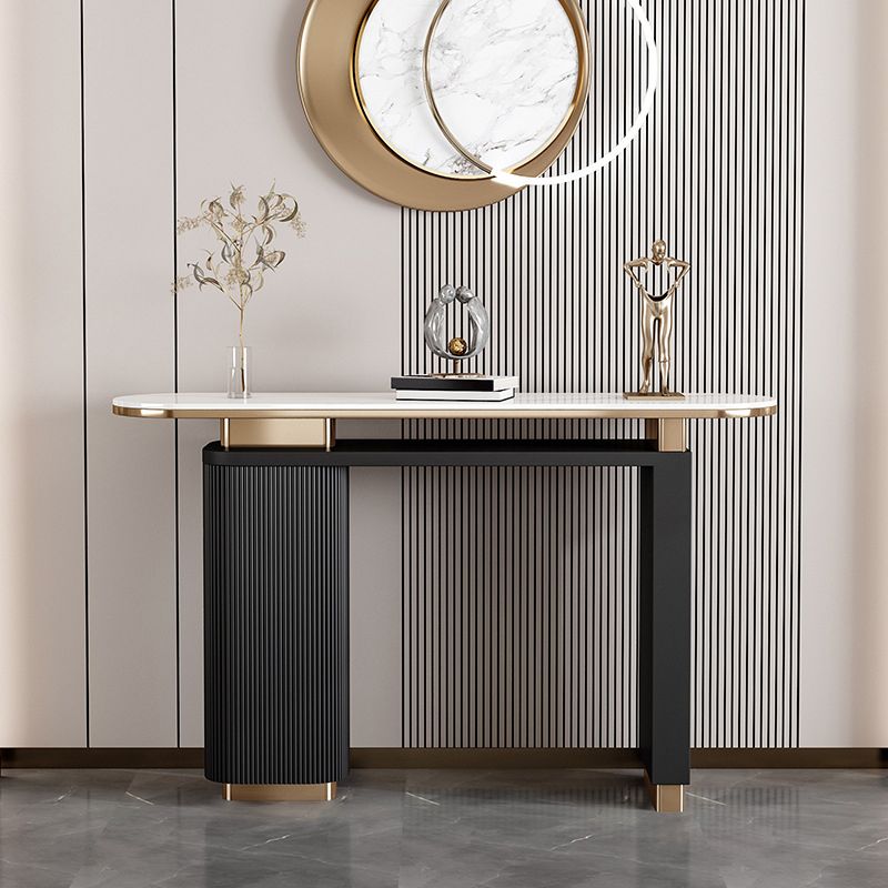 Glam Stone Oval Console Table 33.46" Tall Rectangle Accent Table