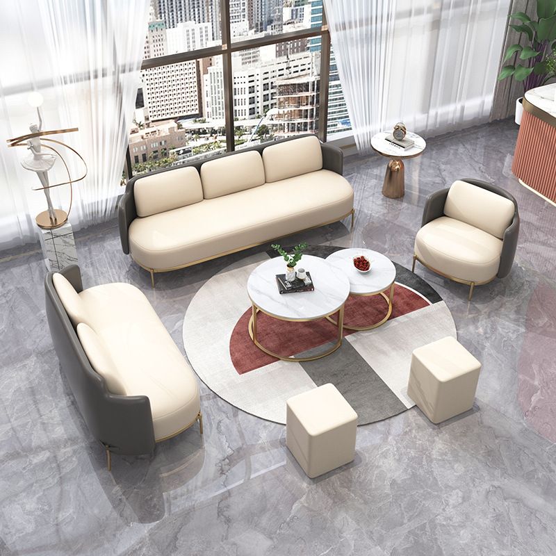 Tuxedo arm Standaard bankleer en ijzeren zitplaatsen in beige voor bonusruimte