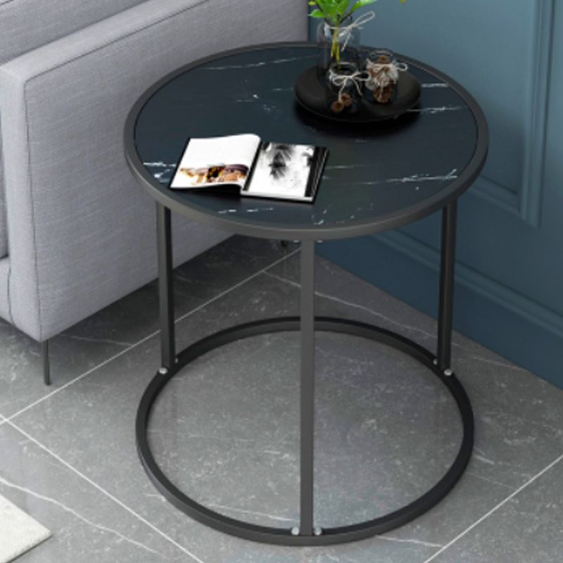 Glam Black/White Wood Side Table Stainless Steel Frame End Table
