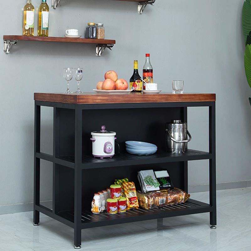 Industrial Stationary Kitchen Island Table Wood Kitchen Island Table with Open Storage