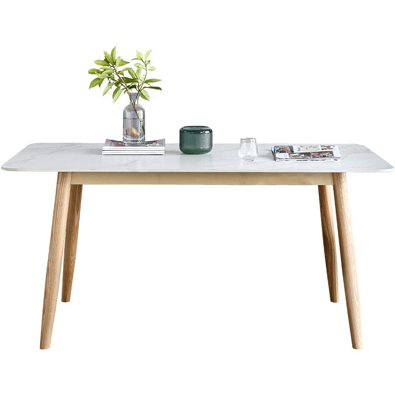 Rectangle Contemporary Dining Table White Sintered Stone Table with Ash Solid Wood Base Clearhalo ' dining_table' 'Dining Tables & Seating' 'Dining Tables' 'furn' 'furn_dining_table' 'Furniture' 'furniture_dining_table' 'Kitchen & Dining Furniture' 'kitchen&dining_furn' 'kitchen' 'kitchen_dining_table' 1200x1200_efeaec7c-9180-4742-9c77-556e29454c98