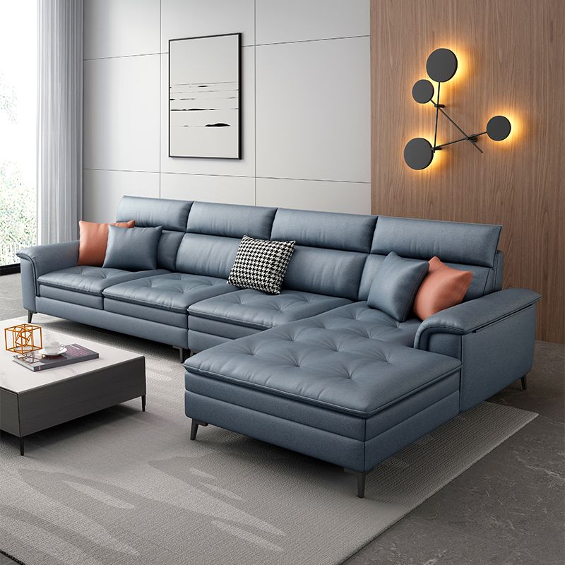 Faux Leather Stain-Resistant L-Shape Sectional Sofa with Chaise for Four People Clearhalo 'furn' 'furn_sectionals' 'Furniture' 'Living Room Furniture' 'Sectionals' 1200x1200_efee342f-5c36-4547-a587-2bad32e3ef0e