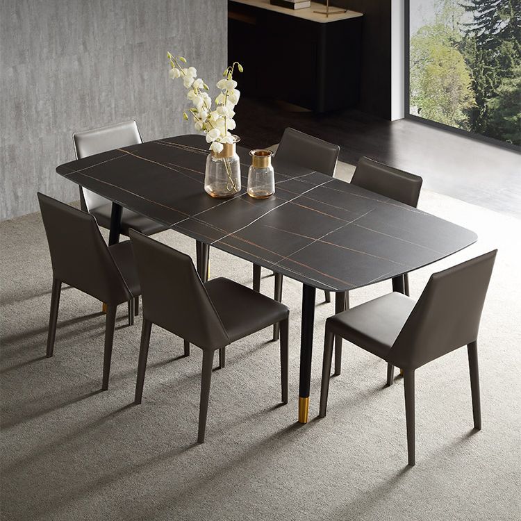 Ensemble de salle à manger moderne avec pieds en bois, ensemble de table à manger d'intérieur rectangulaire de 1/4/6/7 pièces en noir