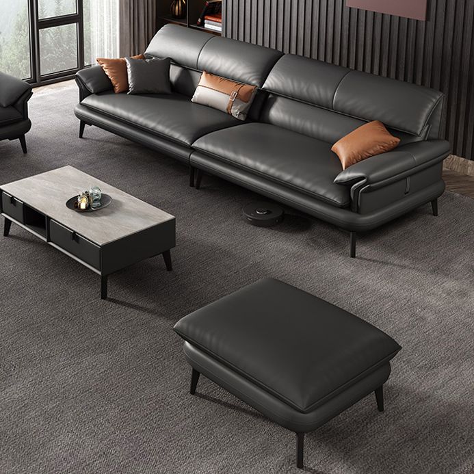 Skandinavisches Sofa echtes Leder dunkelgrauer Kissen Kissen Top Arm Sitzgelegenheiten