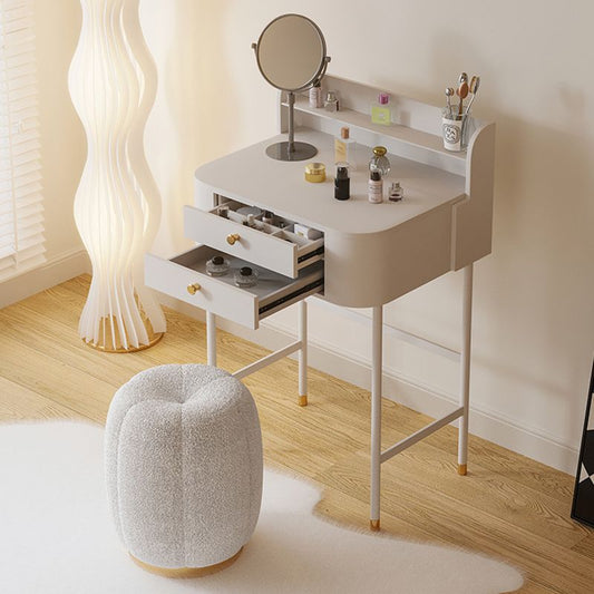 2 Drawers Solid Wood Make-up Vanity in White Glam Style with Mirror