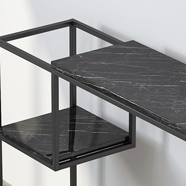 Tabella della console superiore in marmo rettangolo con scaffale di stoccaggio e base di ferro
