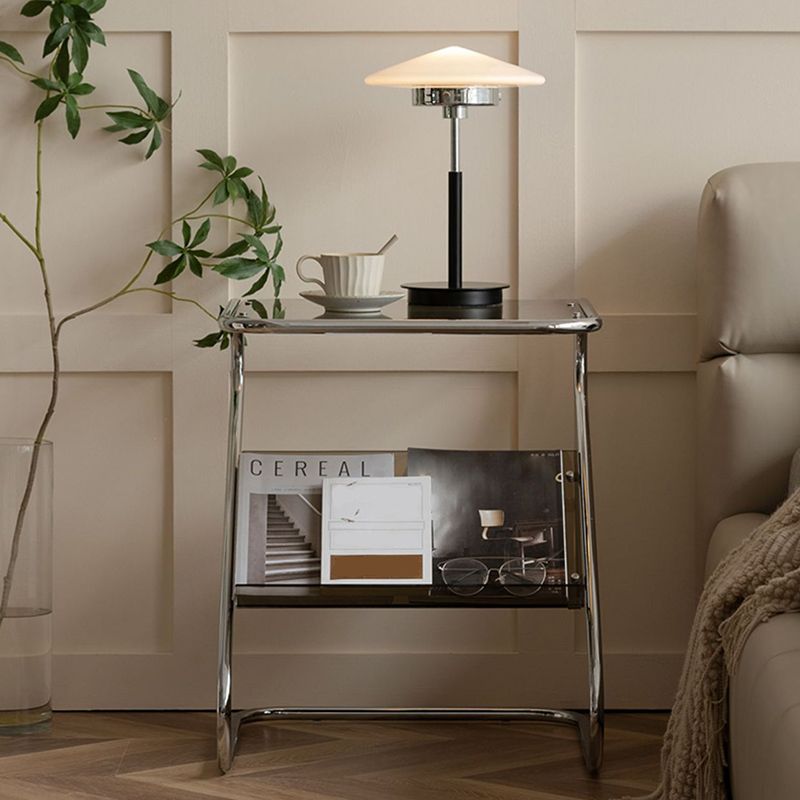 Tavolo da tavolo finale astratto in stile contemporaneo da 23,62 pollici in vetro laterale