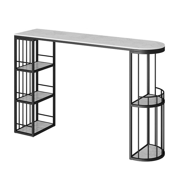 Glam Style Stone Bar Table Semicircle Top Pub Table with Cabinet for Dining Room Clearhalo 'Bar Furniture' 'Bar Tables' 'bar_tables' 'furn' 'furn_bar_tables' 'Furniture' 'Kitchen & Dining Furniture' 1200x1200_eff8df9c-41f8-4fe4-b5ef-72ee9dd5b9a2