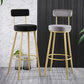Taburete de bar de metal Glam con respaldo de tela y base dorada