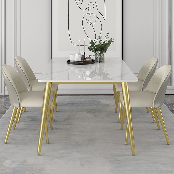 Glam 1/5/6/7 Pieces Dinette Set with White Sintered Stone Top Rectangle Dining Table Set Clearhalo 'Dining Room Sets' 'Dining Tables & Seating' 'dining_room_set' 'furn' 'furn_dining_room_set' 'Furniture' 'furniture_dining_room_set' 'Kitchen & Dining Furniture' 1200x1200_effda1d6-b970-4f86-adda-097c3f528146