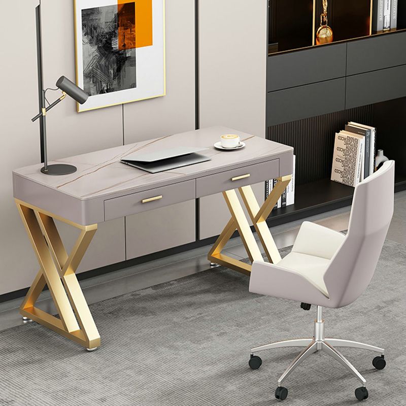 29.25 "H Classic Glam Office Desk Curved Shape Stone Writing Desk