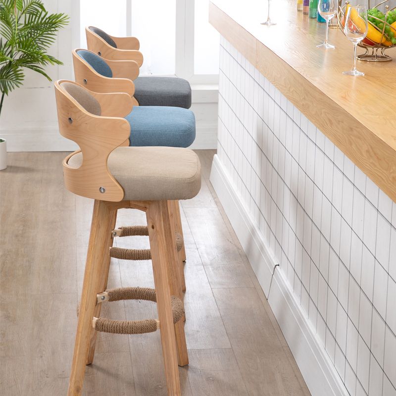 Nordic Wood Low Back Barstool Swivel Indoor Tall Stool with Upholstered Clearhalo 'Bar Furniture' 'Bar Stools' 'bar_stools' 'furn' 'furn_bar_stools' 'furniture_bar_stools' 'Kitchen & Dining Furniture' 'kitchen&dining_furn' 'kitchen' 'kitchen_furn' Furniture' 1200x1200_f0006dc9-a416-44a8-85f2-9a519da410a5