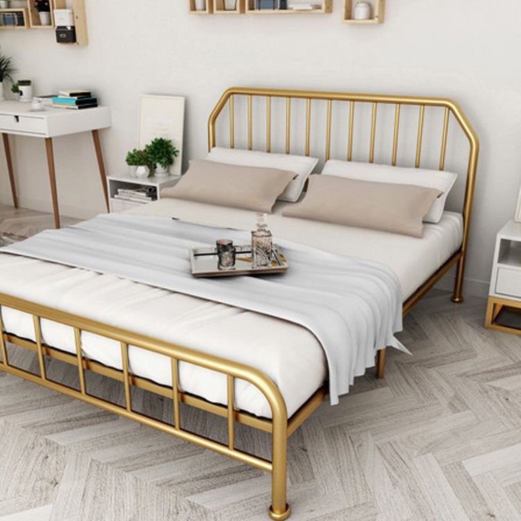 Metal Open-Frame Bed Scooped Solid Color Slat Bed with Custom Gold Leg Clearhalo 'Bedroom Furniture' 'Beds' 'furn' 'furn_beds' 'Furniture' 1200x1200_f00214db-0eb4-4304-a0ad-8d8105c05b77
