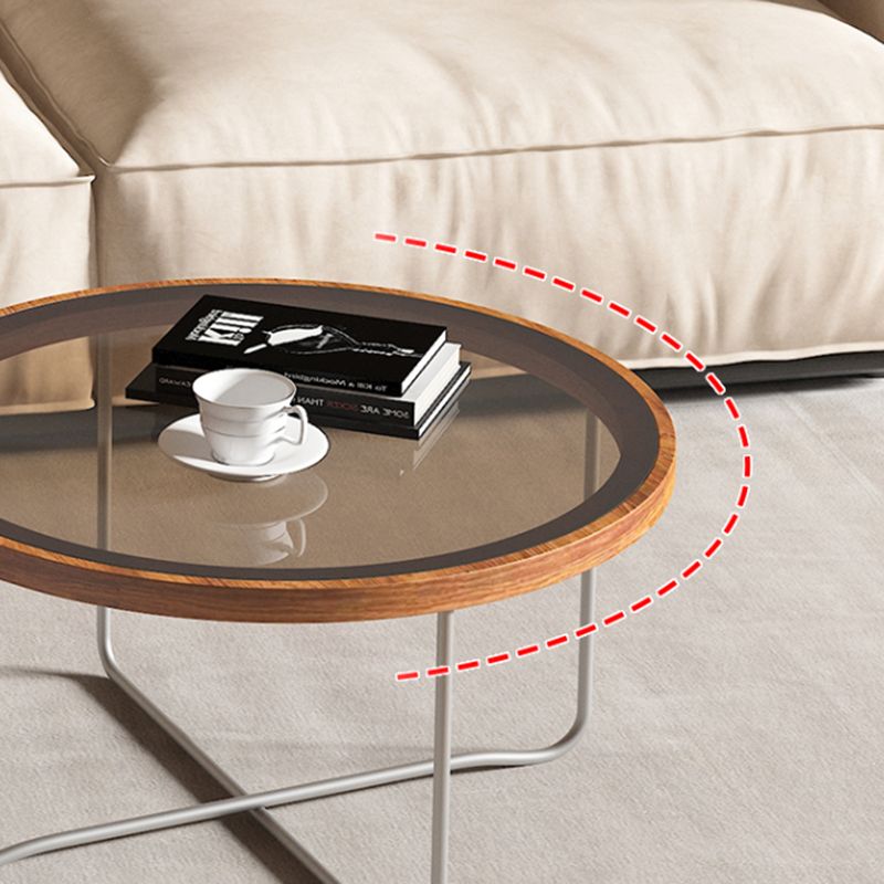 Round Glass Top Coffee Table Set Frame Cocktail Table with Wood Accent Clearhalo 'Coffee & Accent Tables' 'Coffee Tables' 'coffee_tables' 'furn' 'furn_coffee_tables' 'Furniture' 'Living Room Furniture' 1200x1200_f0039954-53a8-4c6b-b70d-6213ffcb9a64