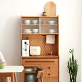 Contemporary Dining Hutch Pine Glass Doors Buffet Cabinet for Living Room