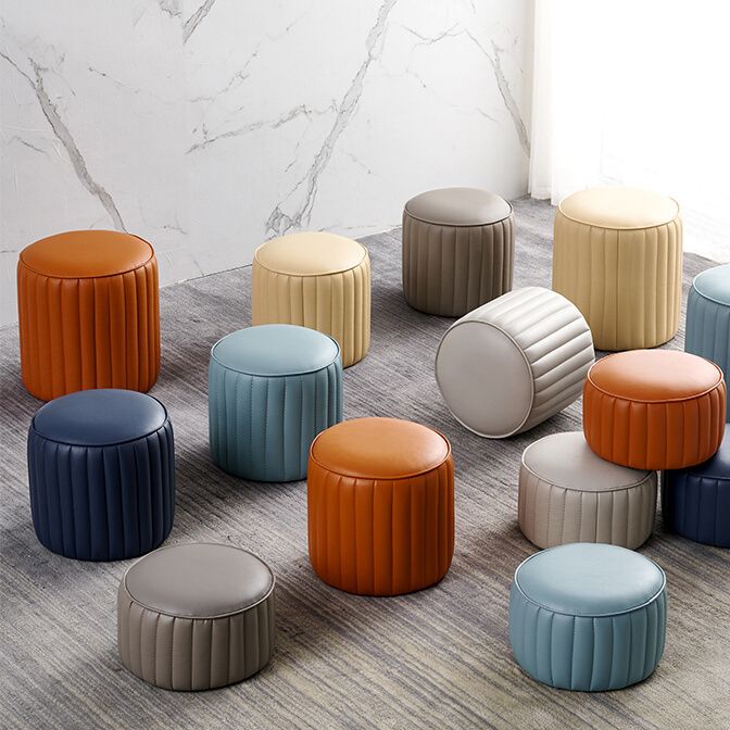 Modern Pouf Ottoman Genuine Leather Upholstered Cylinder Shape Ottoman Clearhalo 'furn' 'furn_ottomans_poufs' 'Furniture' 'Living Room Furniture' 'Ottomans & Poufs' 'ottomans_poufs' 1200x1200_f0098241-5df8-4205-bdbf-bb2d77195fb8