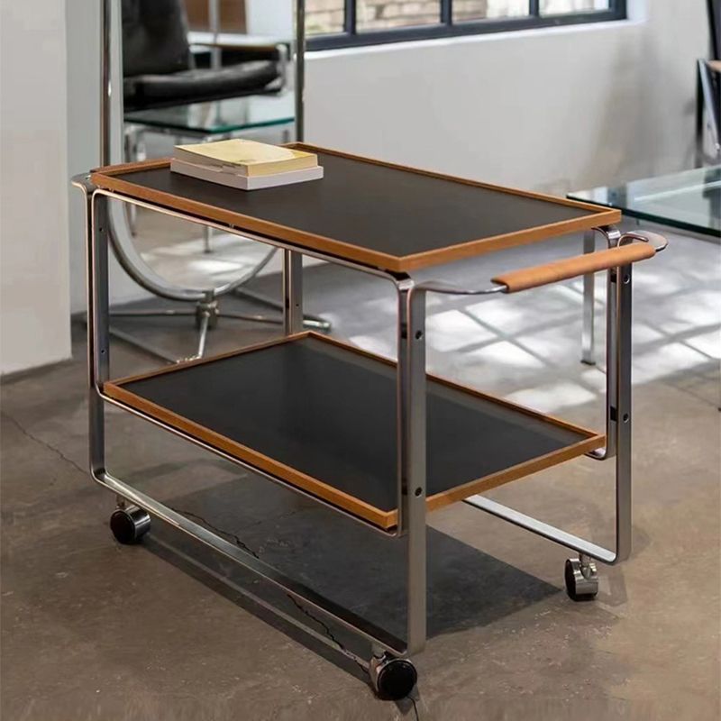 Tavolo di accento lato divano moderno in acciaio e legno massiccio con scaffale