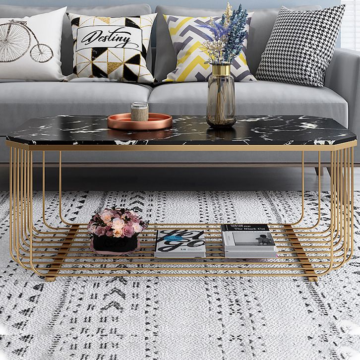 Glass/Marble Top Coffee Table Glam Frame Coffee Cocktail Table Clearhalo 'Coffee & Accent Tables' 'Coffee Tables' 'coffee_tables' 'furn' 'furn_coffee_tables' 'Furniture' 'Living Room Furniture' 1200x1200_f0155c03-9661-482b-97d0-383c14f9bf08
