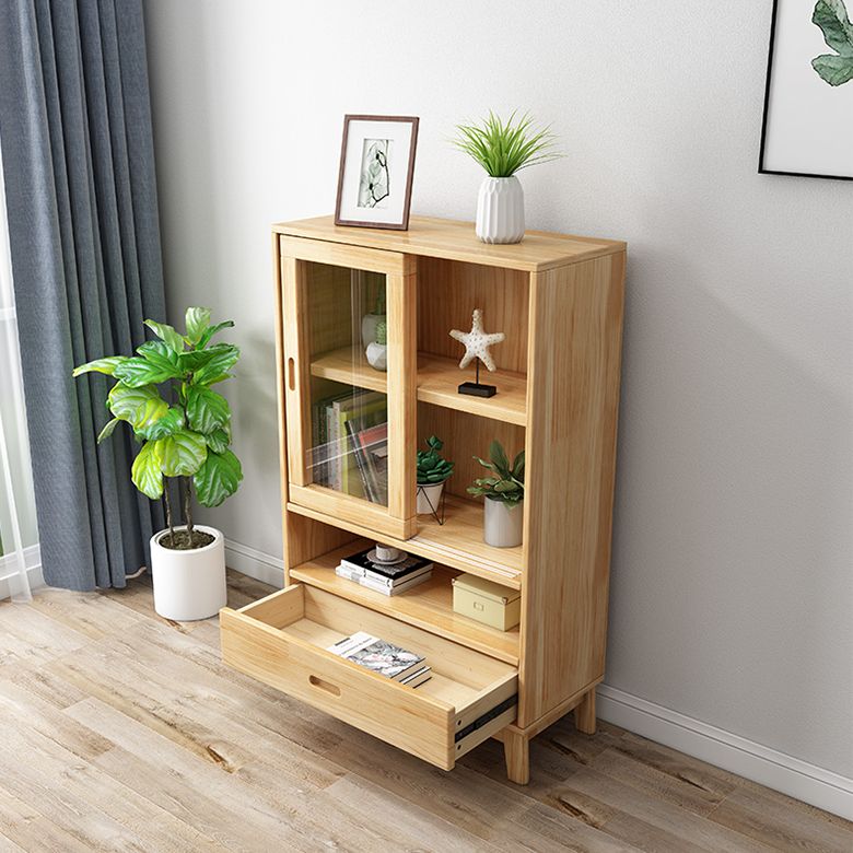 Natural Scandinavian Standard Bookcase Pine Wood Bookcase with Door Clearhalo 'Bookcases' 'furn' 'furn_bookcases' 'Furniture' 'furniture_bookcases' 'Office Furniture' 1200x1200_f018a756-bd58-45dc-b367-9fe0dc43f70b