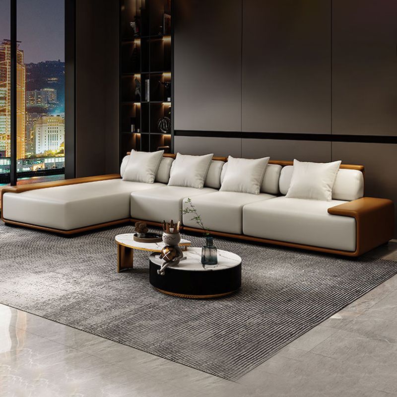 Assembled Genuine Leather Living Room Recessed Arm Modular Sofa & Chaise Clearhalo 'furn' 'furn_sectionals' 'Furniture' 'furniture_sectionals' 'kitchen' 'kitchen_sectionals' 'Living Room Furniture' 'Sectionals' 1200x1200_f0196bb9-40d1-4e57-8a4a-f4d3122a4f08