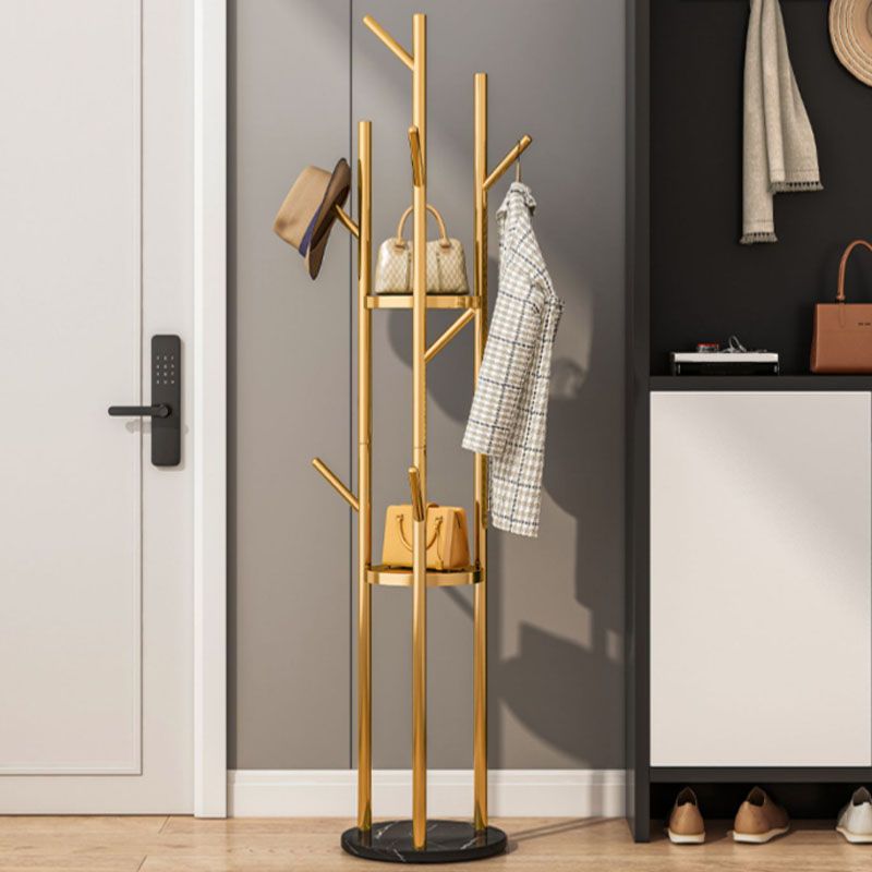 Metal Entry Hall Tree Marble Base Coat Rock with 2 Shelves , 66.92" H Clearhalo 'Entry & Mudroom Furniture' 'furn' 'furn_hall_tree_coat_racks' 'Furniture' 'Hall Trees & Coat Racks' 'hall_tree_coat_racks' 1200x1200_f01a5577-5124-435b-b171-71bbe477865e