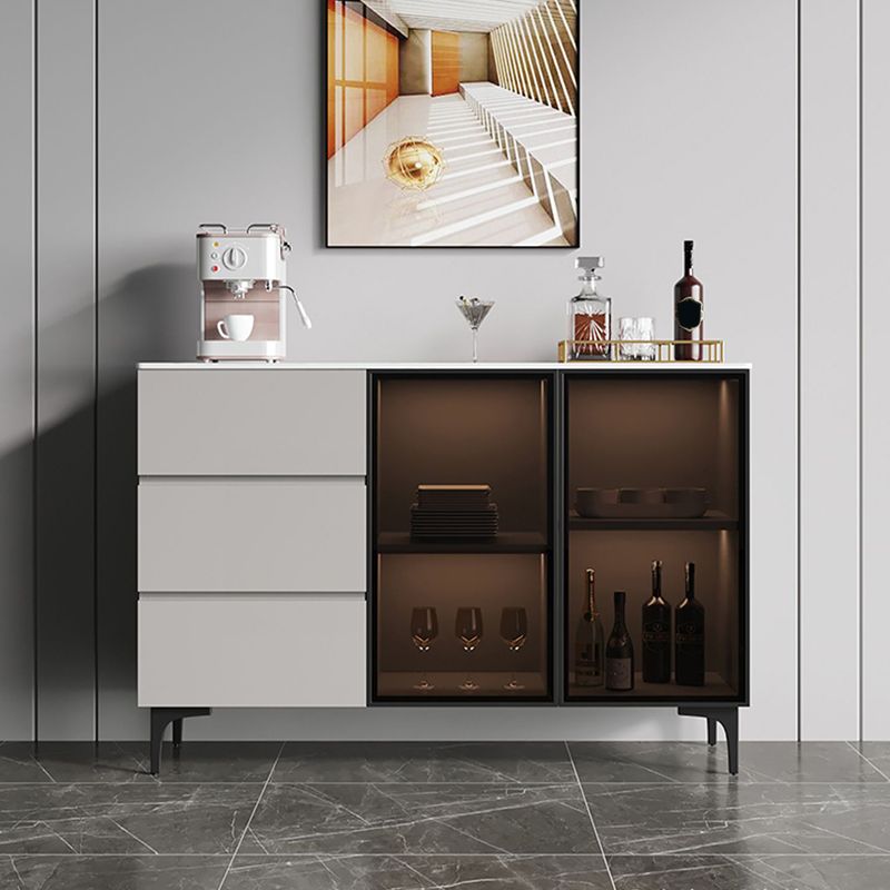 Gabinete moderno de madera de madera de ingeniería 35.4 "H Credenza con luces LED