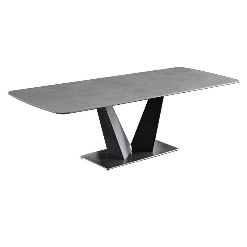 Contemporary Pedestal Dinner Table Stone Dining Table Rectangle for Home Clearhalo ' dining_table' 'Dining Tables & Seating' 'Dining Tables' 'furn' 'furn_dining_table' 'Furniture' 'furniture_dining_table' 'Kitchen & Dining Furniture' 'kitchen&dining_furn' 'kitchen' 'kitchen_dining_table' 1200x1200_f0265b69-e53c-4d5a-84c6-a29a7f09e047