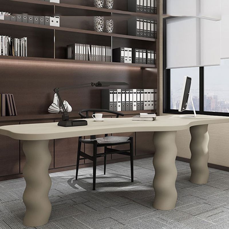 Contemporary Wood Office Desk Irregular Shape Task Desk with 3 Legs in White/Black/Grey Clearhalo 'furn' 'furn_office_desk' 'Furniture' 'Office Desks' 'Office Furniture' 'office_desk' 1200x1200_f026c3e1-6aae-4b28-a6a4-690c9b4e4dbc