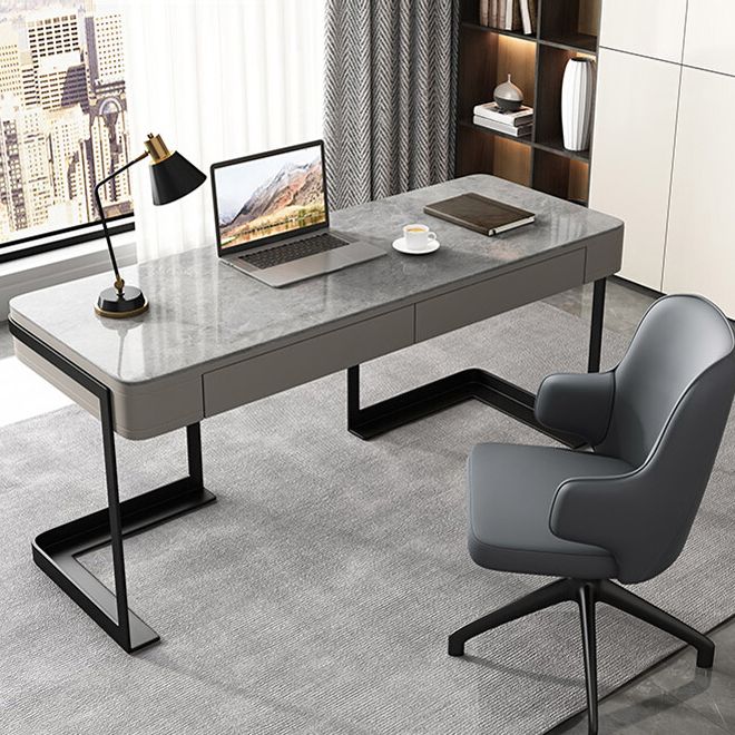 Moderner Steinkrümmungstisch 23.62 "großer grauer Schreibtisch mit 2 Schubladen