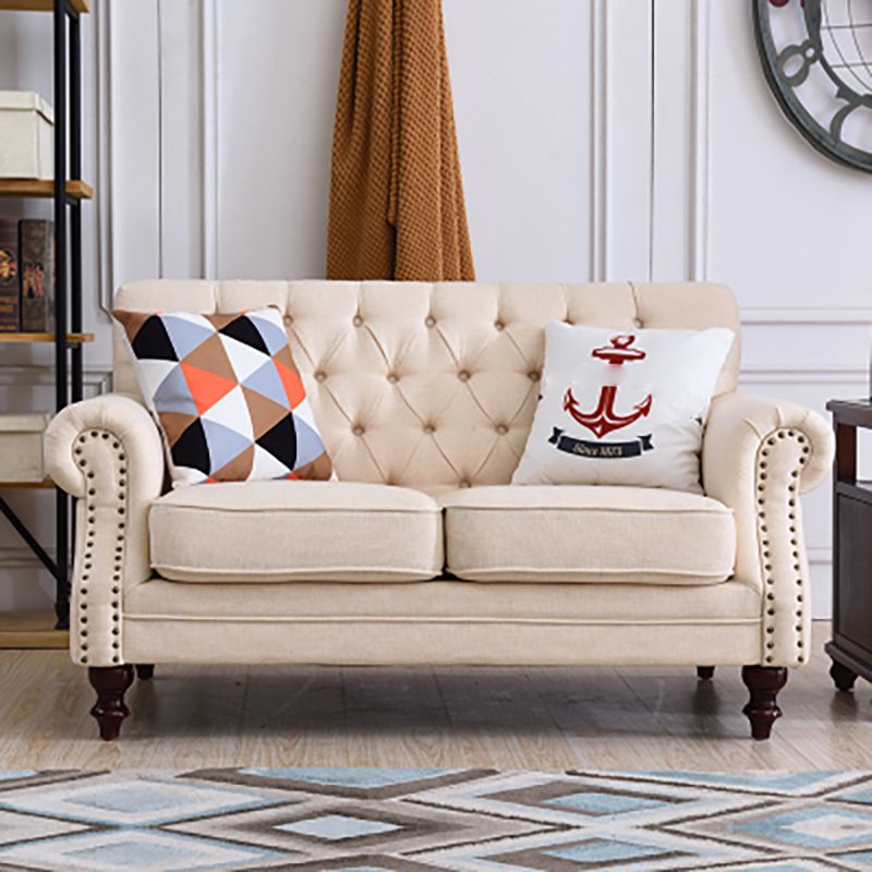 33.4"H Country Linen/Microfiber/Faux Leather Rolled Arm Tufted Sofa Clearhalo 'furn' 'furn_sofas' 'Furniture' 'furniture_sofas' 'kitchen' 'kitchen_sofas' 'Living Room Furniture' 'Sofa' 'sofas' 1200x1200_f02d158c-bd11-4aaf-aa90-e1ea28029008