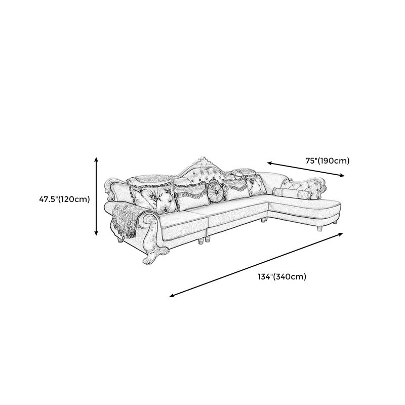 133.86"L x 74.8"W x 47.24"H Glam 5-Seat Cushion Back Sectional Rolled Arm Sofa and Chaise Clearhalo 'furn' 'furn_sectionals' 'Furniture' 'furniture_sectionals' 'Living Room Furniture' 'Sectionals' 1200x1200_f030d77c-c016-43ea-8d98-33f38463847f